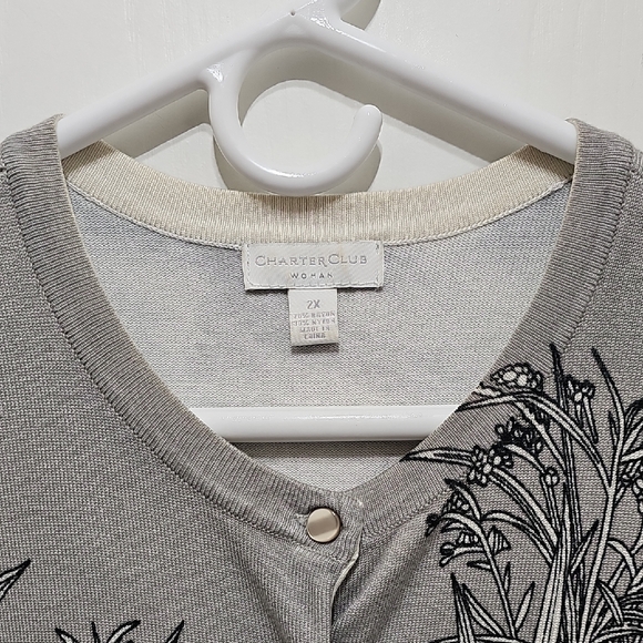 Charter Club Gray Floral Button Down Shirt - Picture 2 of 4